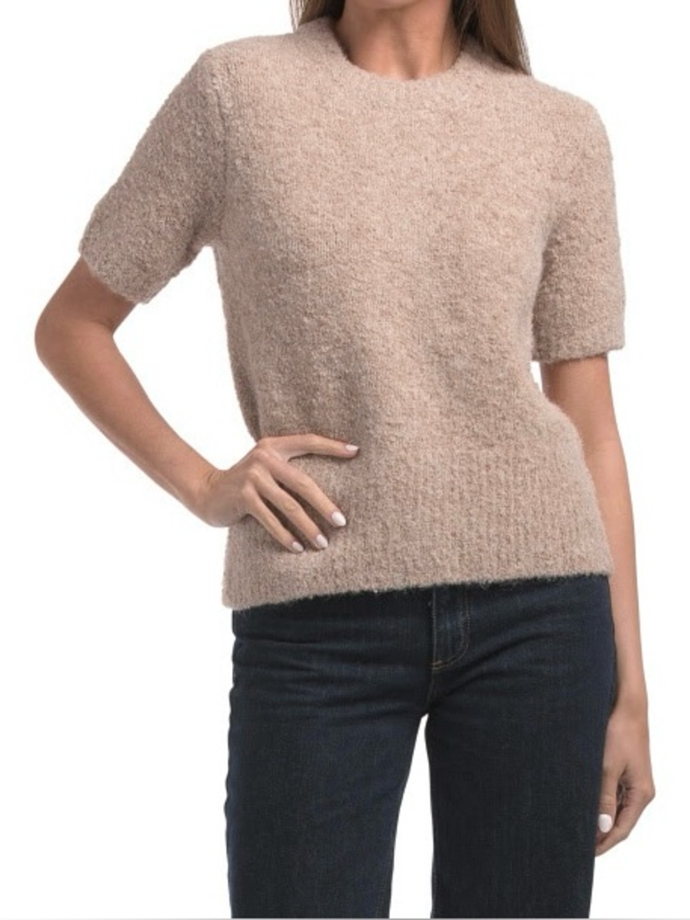 NWT INDUSTRY Wool Blend Knit Textured Crew Neck Short Sleeve Sweater M $58